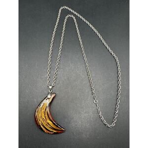 Vintage Elka Sterling Silver Murano Glass Moon Shape Pendant Necklace